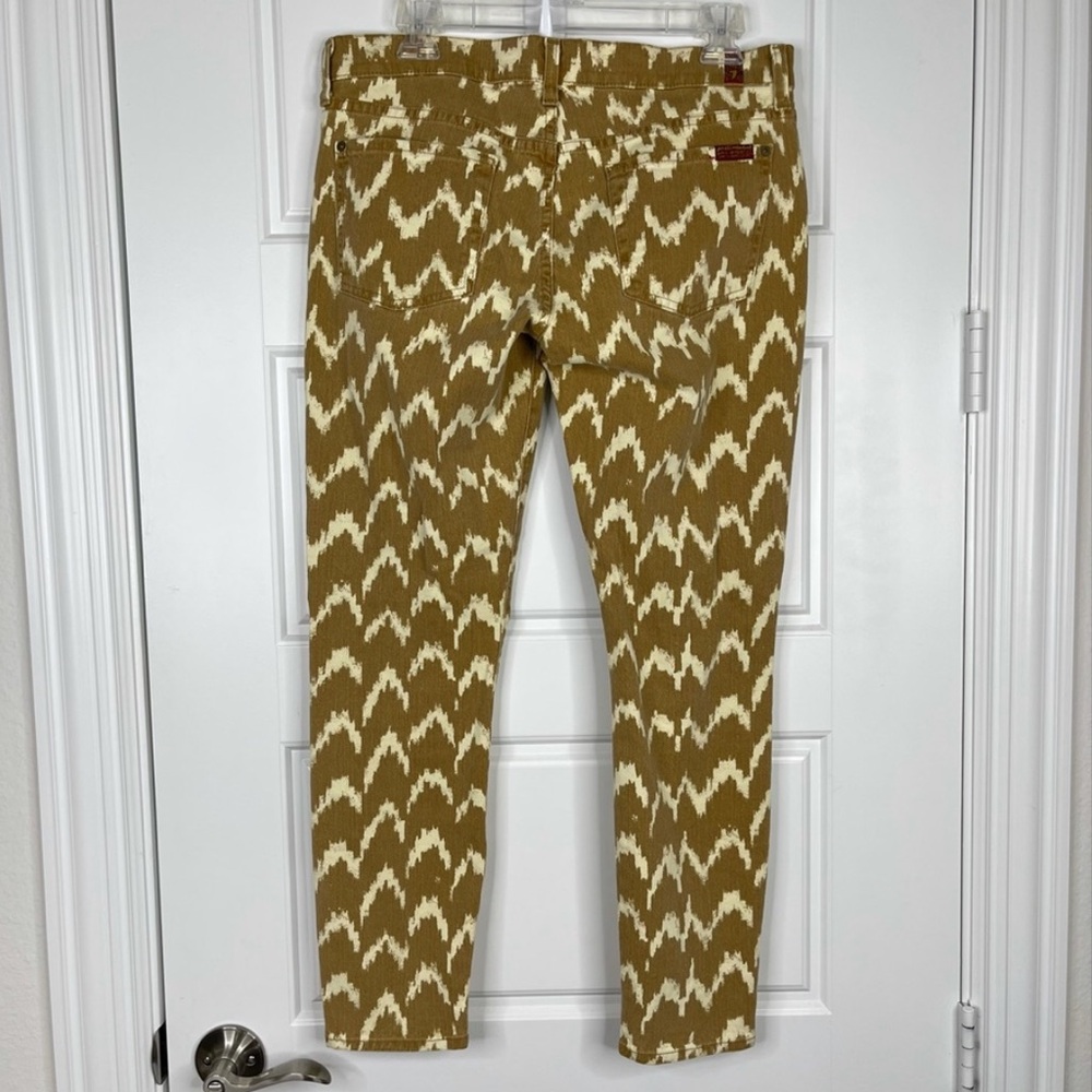 7 FOR ALL MANKIND The Cropped Skinny Jeans Size 30 Toffee Tan Boho Ikat Chevron
